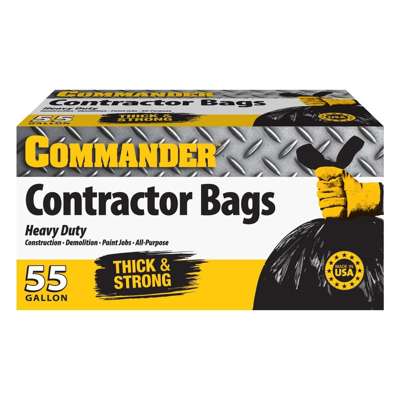 Commander 55 Gallon 2 MIL eq Heavy Duty Contractor Bags with Flap Ties 36 x 56 with flaps Pack of 20 For Contractor Industrial Outdoor